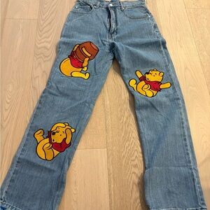 Winnie the Pooh Patch Denim Jeans - Yellow & Red Graphics